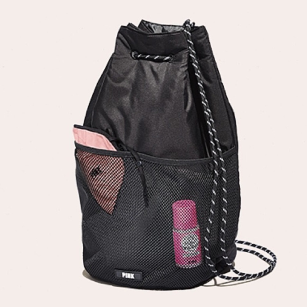 VS Pink Drawstring Backpack Black